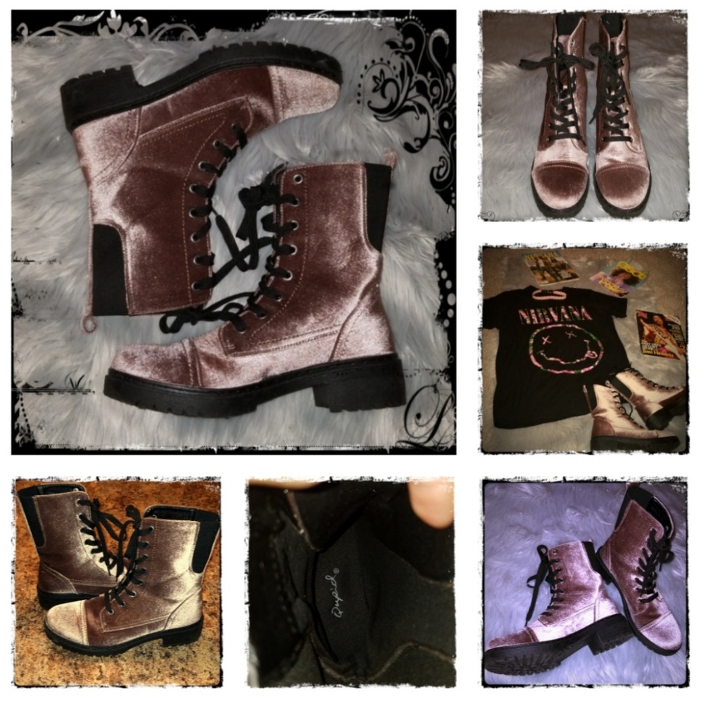 Dolls Kill - Qupid Pink Velvet Combat Boots